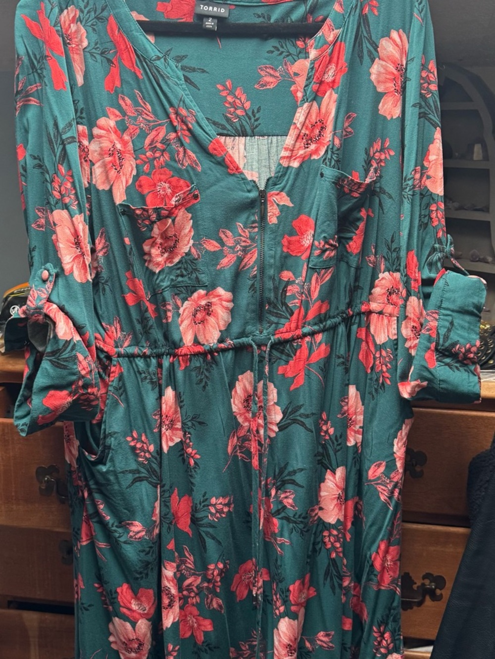torrid Teal Maxi Dress with Pink & Coral Floral Print